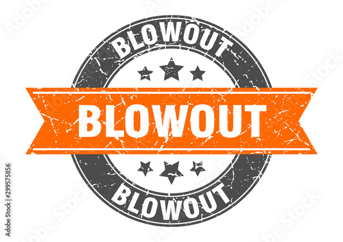 blowout round stamp with orange ribbon. blowout
