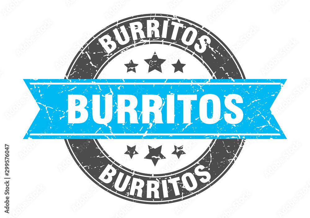 Fototapeta premium burritos round stamp with turquoise ribbon. burritos