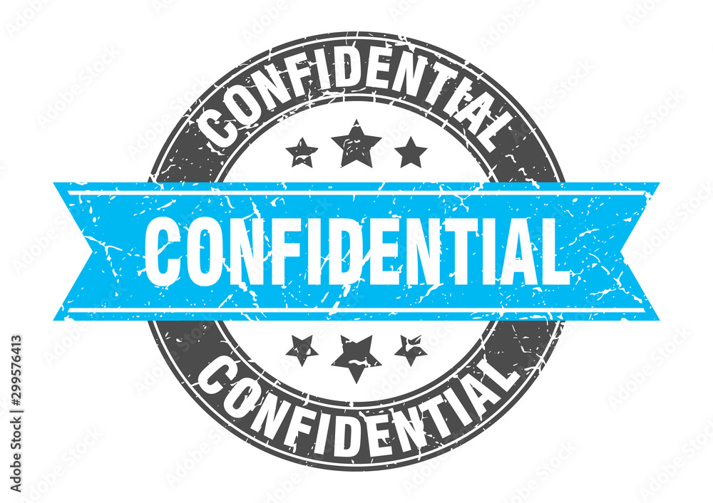 confidential round stamp with turquoise ribbon. confidential