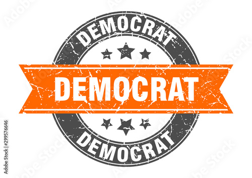 democrat round stamp with orange ribbon. democrat