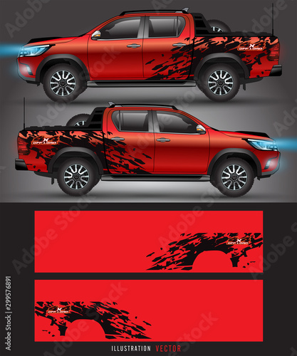 4 wheel drive truck and car graphic vector. abstract lines with black background design for vehicle vinyl wrap