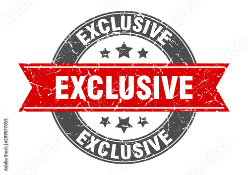 exclusive round stamp with red ribbon. exclusive