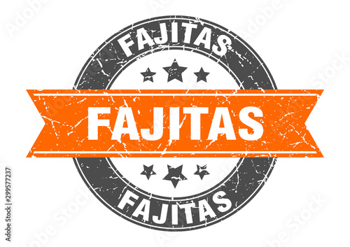 fajitas round stamp with orange ribbon. fajitas
