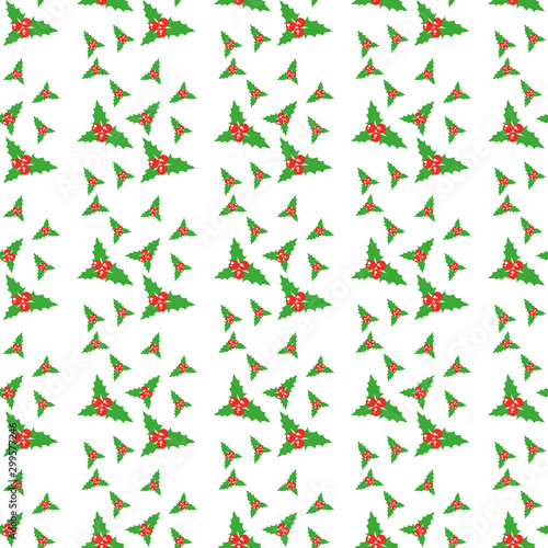 Christmas holly branches with cinnamon and cloves on a white background. Seamless pattern.