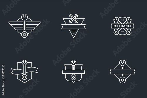 Auto mechanic service. Mechanic service logo set. Repair service auto mechanic logos. Car vintage vector logo set. Vector illustration.