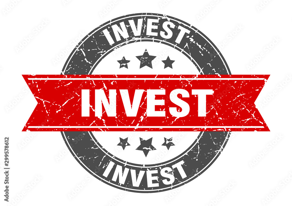 Fototapeta premium invest round stamp with red ribbon. invest
