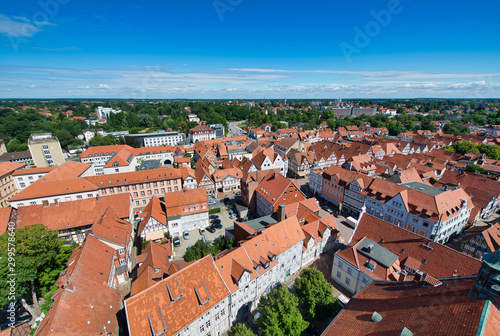 Photography Beautiful medieval buildings of Celle in summer season, aerial view, Germany