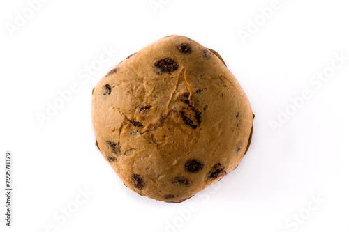 Christmas chocolate panettone cake isolated on white background. Top view