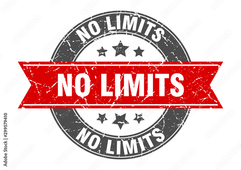 no limits round stamp with red ribbon. no limits