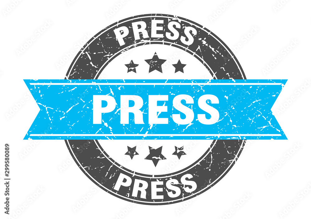 Fototapeta premium press round stamp with turquoise ribbon. press