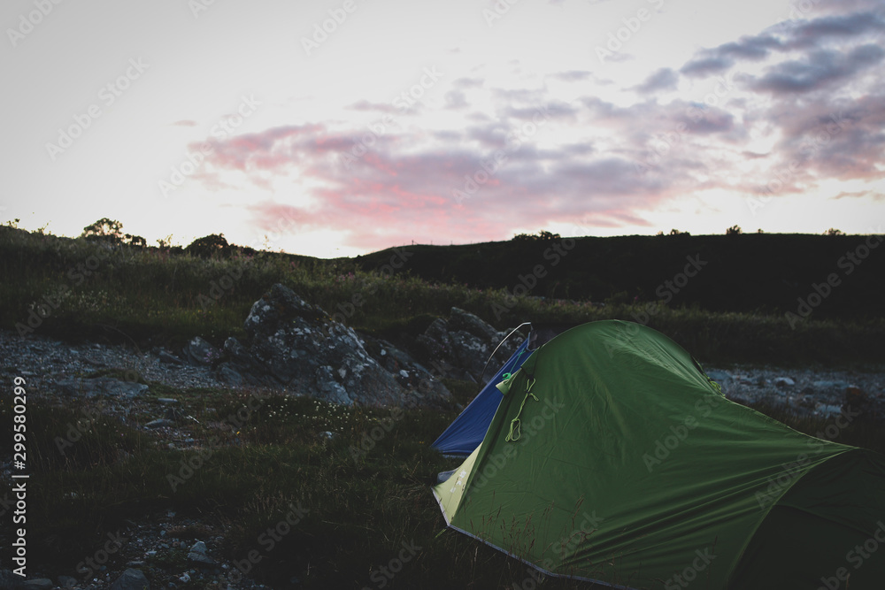 Wild camping at sunset on the Isle of Bute Scotland