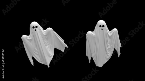 3d render Flying cartoon white Ghost on a black background photo