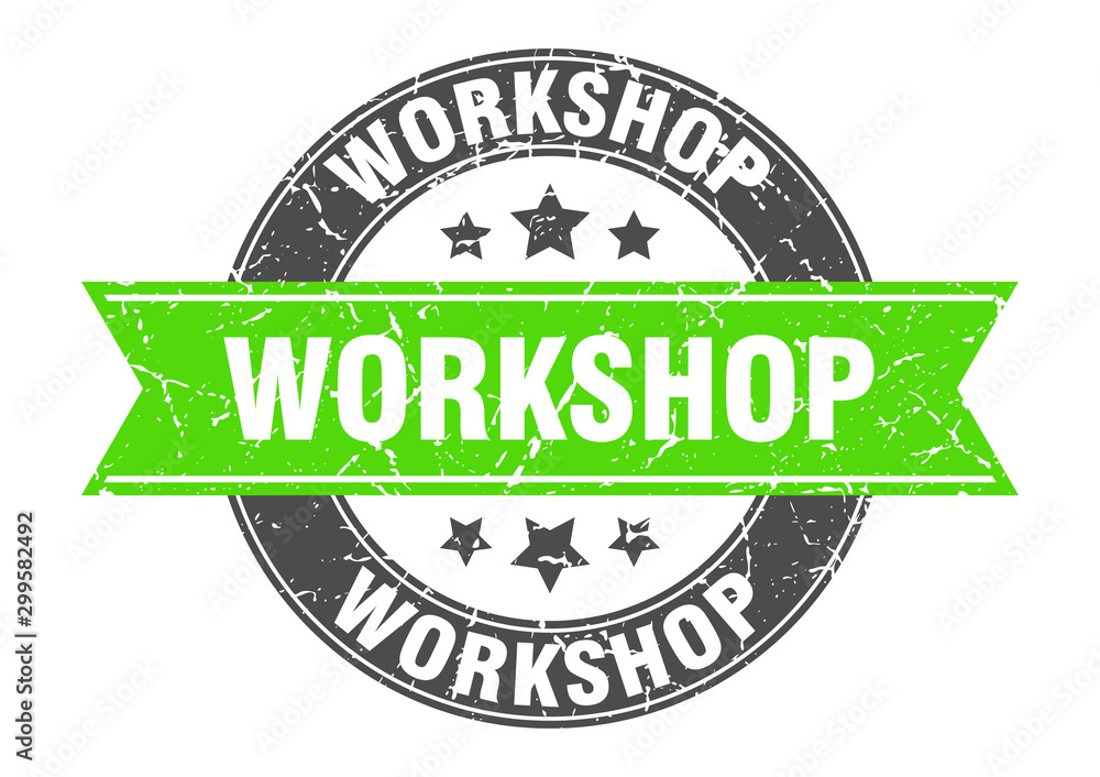 Obraz premium workshop round stamp with green ribbon. workshop