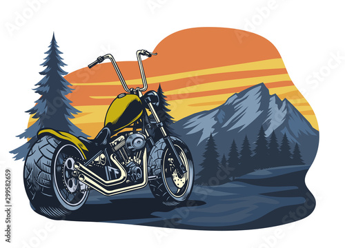 classic chopper motorcycle at the nature