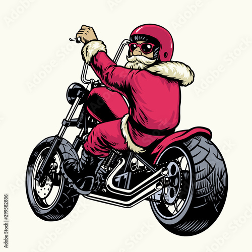 Fototapeta santa claus riding chopper motorcycle