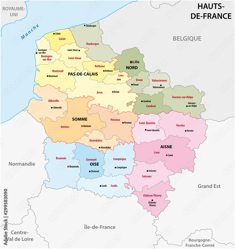 administrative map of the new french region Hauts de France