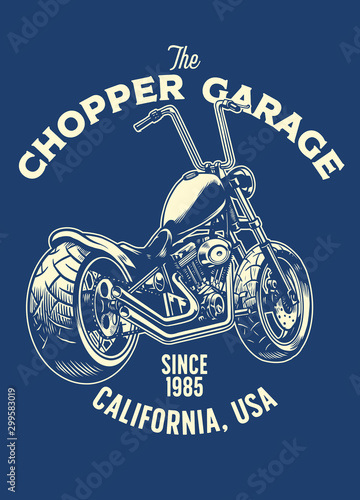 t-shirt design of chopper motorcycle garage