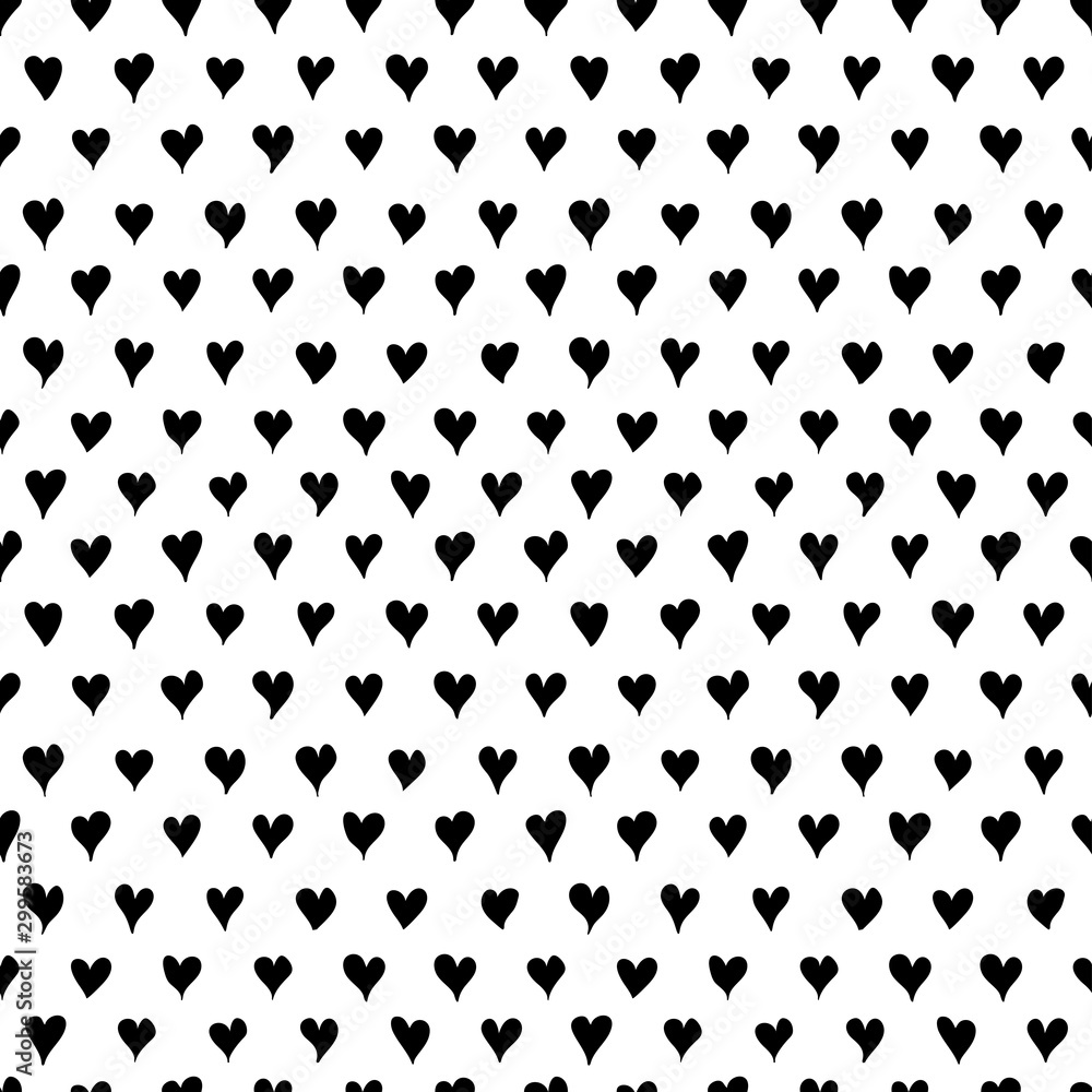 Heart silhouette seamless pattern. Black and white ornament. Hand drawn love icons. Heart silhouette seamless pattern. Black and white ornament. Hand drawn love icons.