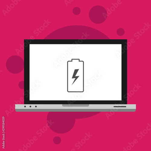 laptop with simple Battery icon, vector illustration, flat design