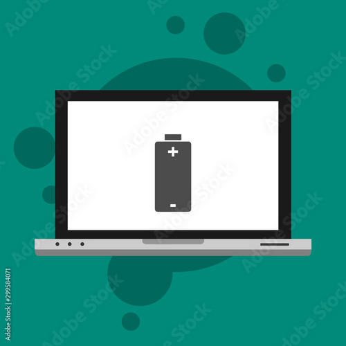 laptop with simple Battery icon, vector illustration, flat design