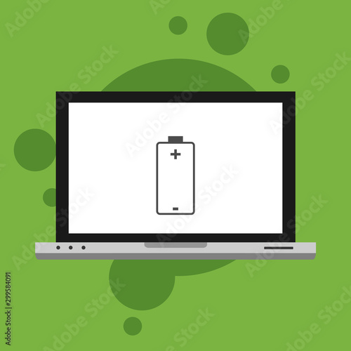 laptop with simple Battery icon, vector illustration, flat design