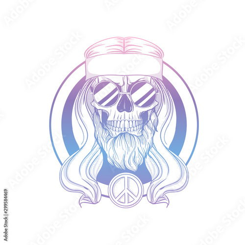 Hand drawn sketch hippie skull