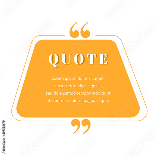 Quote blank frame vector template. Orange gradient speech bubble. Quotation, citation text box design. Trapezium with rounded edges empty textbox background for message, comment, note