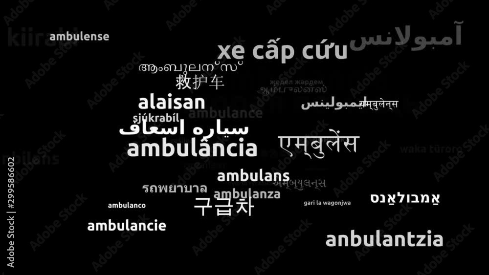 Ambulance Translated in 42 Worldwide Languages Endless Looping 3d Zooming Wordcloud Mask Ambulance Translated in 42 Worldwide Languages Endless Looping 3d Zooming Wordcloud Mask