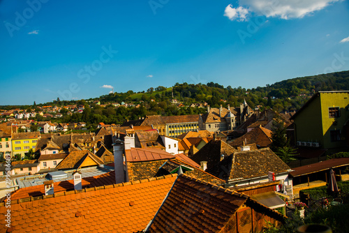 Sighisoara, Romania: Beautiful panoramic view of the city from above. photo