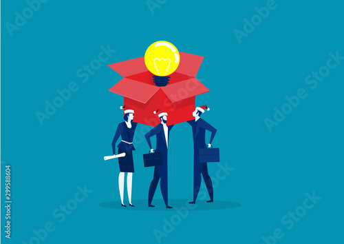 two Business with a box of light bulbs. Concept of innovation or idea generation. vector