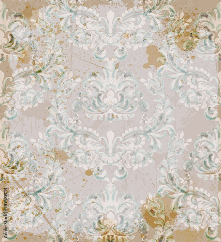 Rococo texture pattern Vector. Floral ornament decoration. Victorian engraved retro design. Beige background Vintage grunge fabric decors. Luxury fabrics