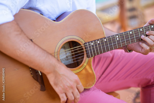 Closeup of a spanish guitar being played