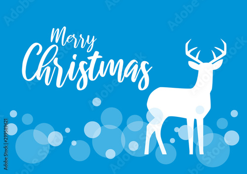 Merry Christmas Sign with Deer vector. Christmas deer white outline on a blue background vector. White silhouette of reindeer. Happy christmas deer vector. Merry Christmas inscription