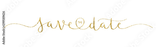 SAVE THE DATE vector gold glitter brush calligraphy card with swashes