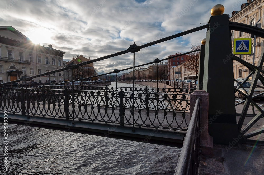 Pochtamtsky bridge in the center of St. Petersburg on a cold autumn day