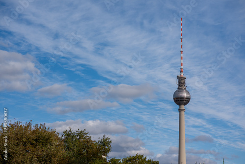 Berlin tv tower against blue skyline