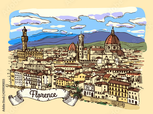 Florence sketch vector illustration. Suitable for Italian souvenirs, print for t-shirts, phone cases.