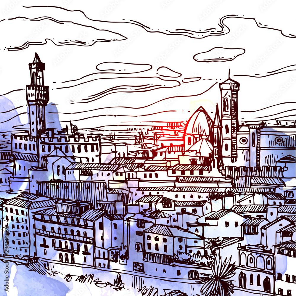 Naklejka premium Florence sketch vector illustration. Suitable for Italian souvenirs, print for t-shirts, phone cases.