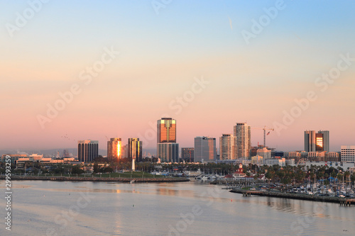 A view of Long Beach marina, California from a cruise ship at dawn © Bon