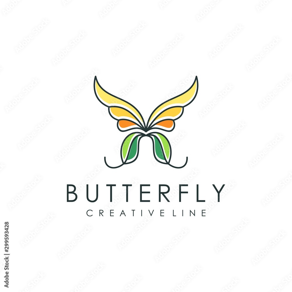 simple butterfly logo, animal vector illustration with modern outline style