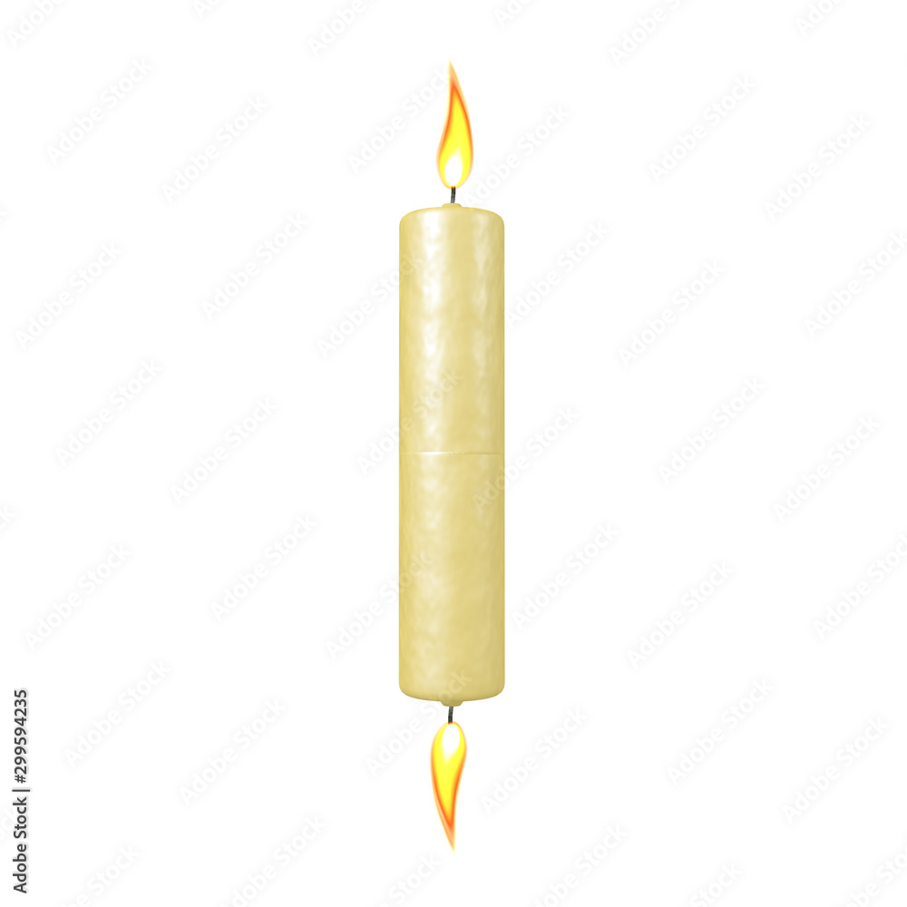 3D Rendering of tall candle being burned at both ends