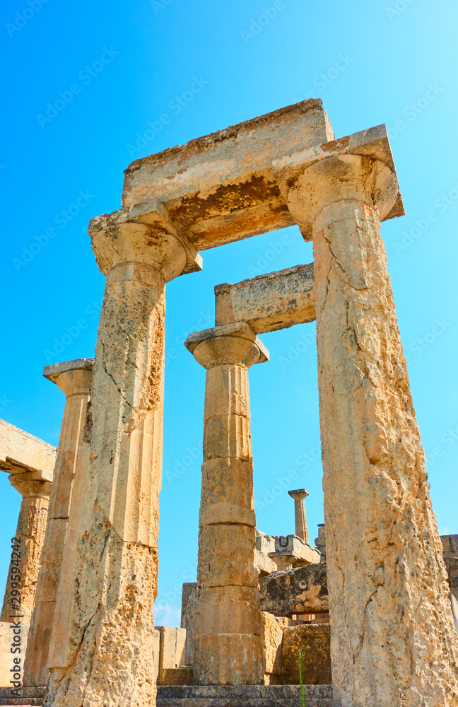 Columns of Temple of Aphaea in Aegina Island, Saronic Islands, Greece  - Architectural detail