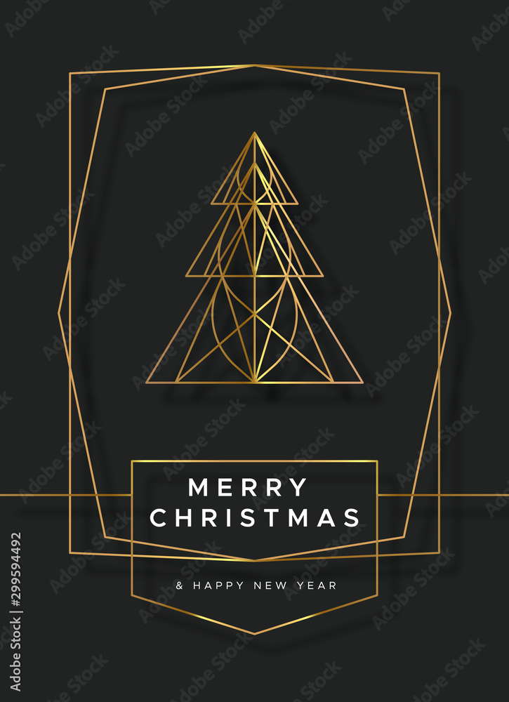 Christmas New Year gold art deco pine tree card Stock Vector | Adobe Stock