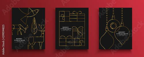 Christmas New Year gold holiday art deco card set