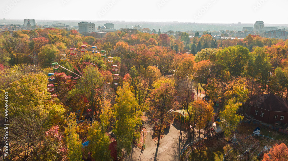 Autumn aerial photo of Ferris wheel landscape. Autumn aerial photo of Ferris wheel landscape.