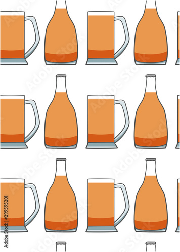 Bottle and mug of beer seamless pattern