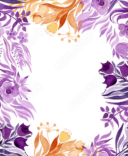 Wallpaper Mural Watercolor yellow,violet flowers frame Torontodigital.ca