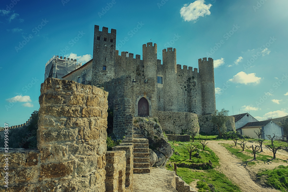 Medieval stone castle in the town of Obidos in Portugal