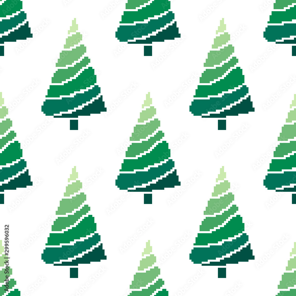 Seamless pattern of christmas tree with snowflakes. Vector illustration in pixel art style. 8 bit. Pixel illustration. Seamless pattern of christmas tree with snowflakes. Vector illustration in pixel art style. 8 bit. Pixel illustration.