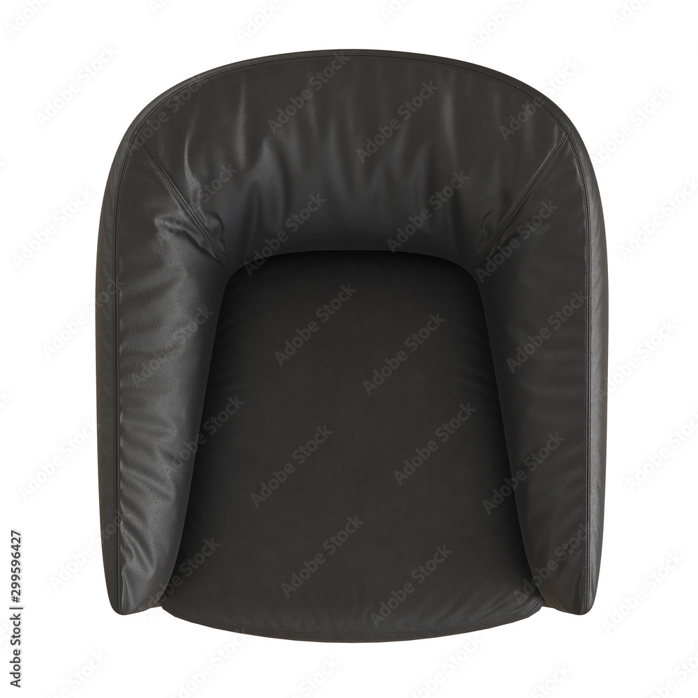 Black leather armchair top view on an isolated background. 3d rendering Black leather armchair top view on an isolated background. 3d rendering